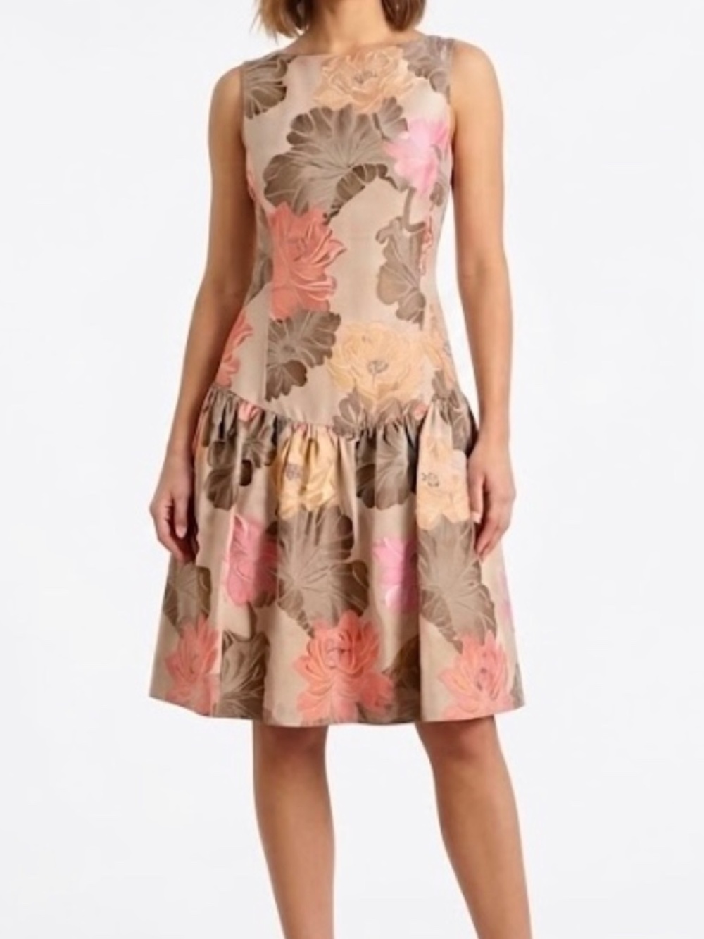 Carmen Marc Valvo Floral Midi Dress - Luxury Acetate/Silk Blend Size 8